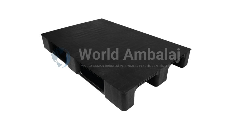 80×120 Siyah Düz 3 Kızaklı Plastik Palet