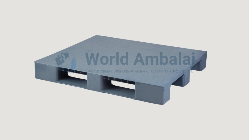 100×120 Gri Düz 3 Kızaklı Plastik Palet