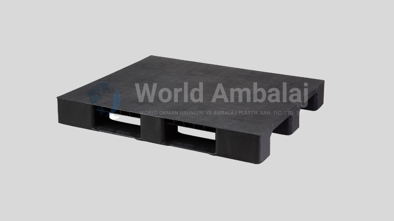 100×120 Siyah Düz 3 Kızaklı Plastik Palet